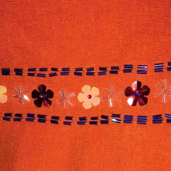Giorgio Fiorlini Linen Blend Floral Beaded Skirt Elastic Orange Plus Size 24 24W - Picture 3 of 4
